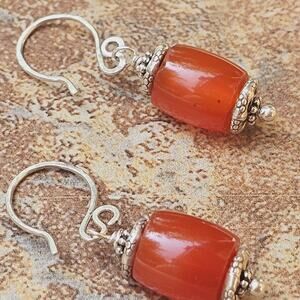African Carnelian Hill Tribe Sterling Artisan Earrings